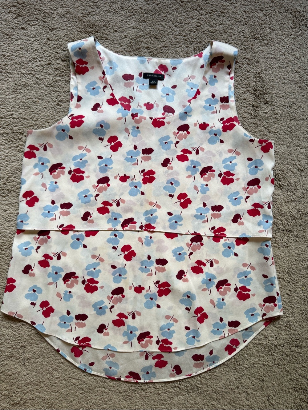 Ann Taylor Ivory Floral Layered Camisole with Red & Light Blue Blooms